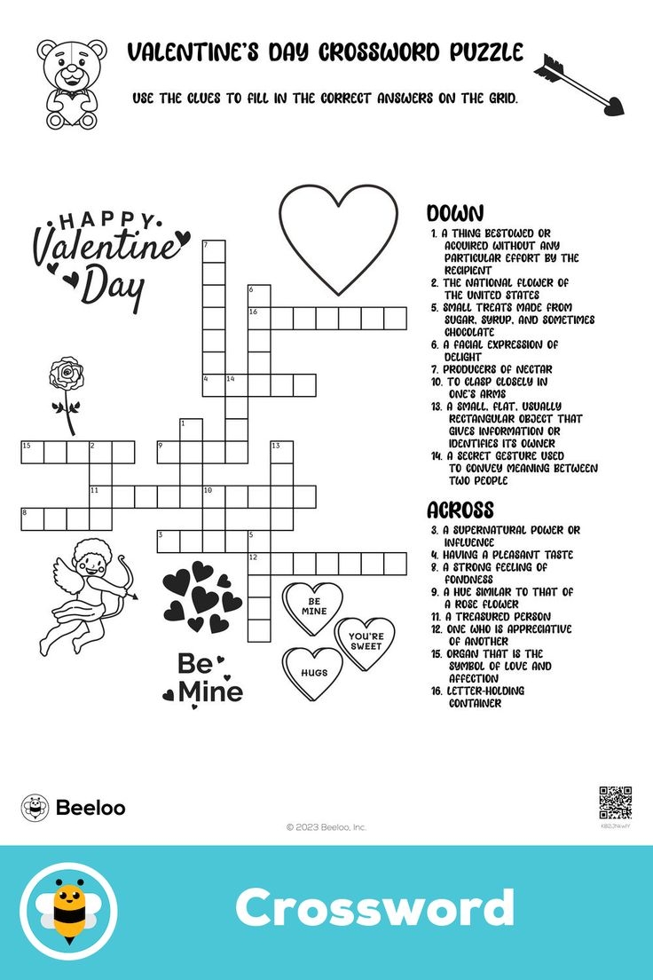 valentine's day crosswords printable for adults