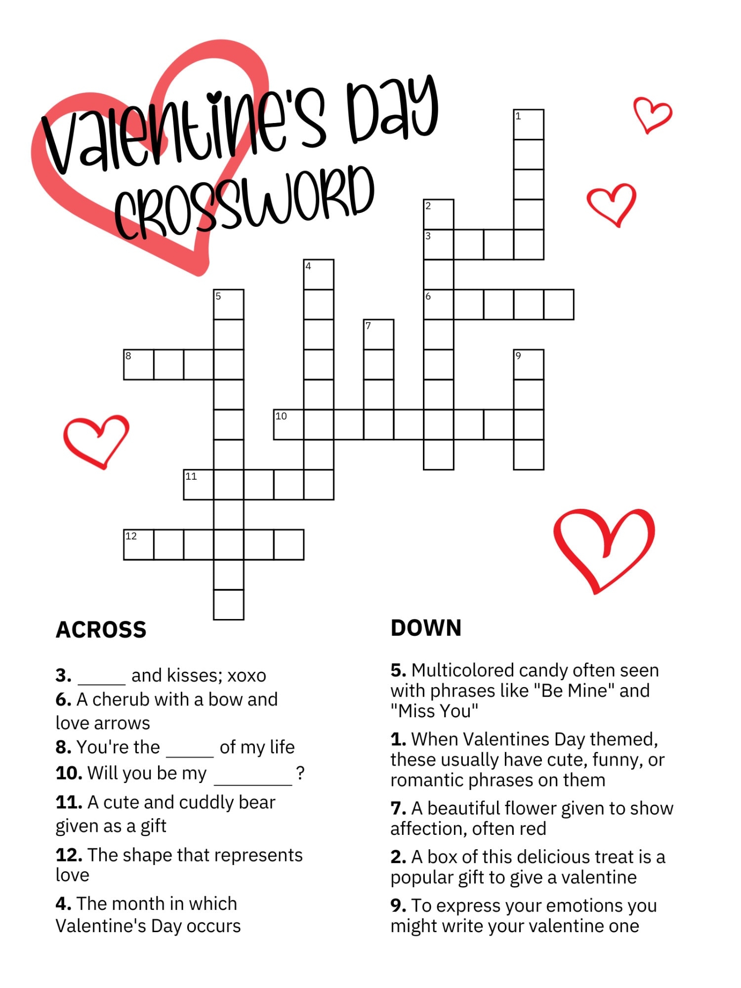 valentine's day crossword printable