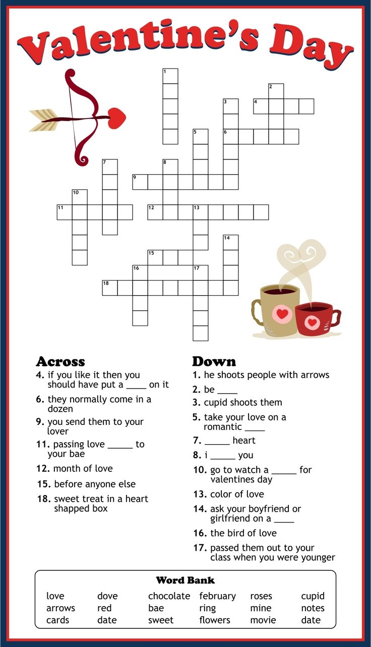 valentine's day crossword puzzle printable