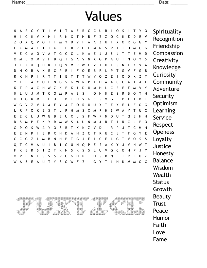 Values Word Search WordMint