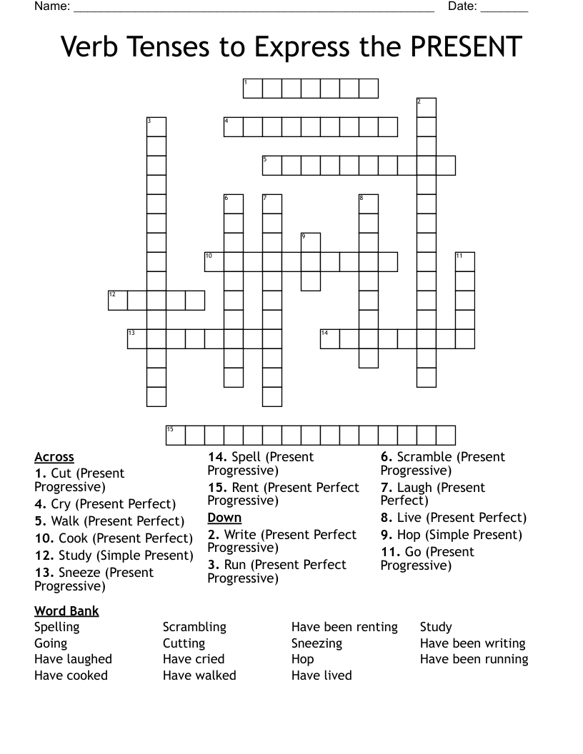 Verb Tenses To Express The PRESENT Crossword WordMint