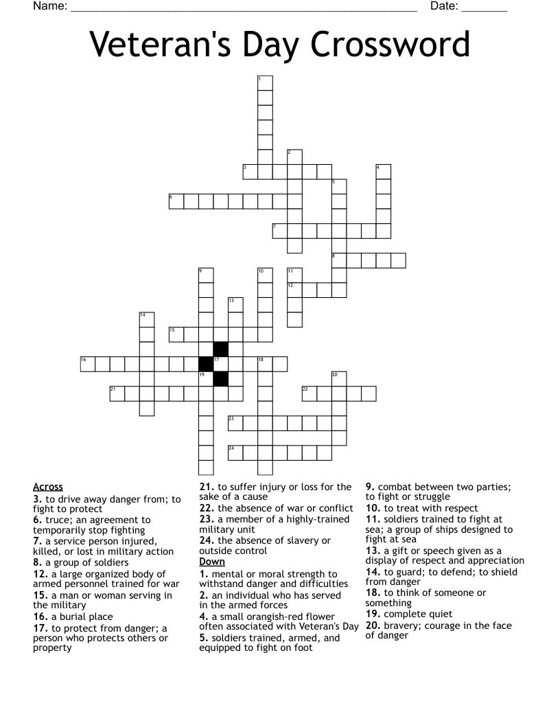 Veteran s Day Crossword WordMint