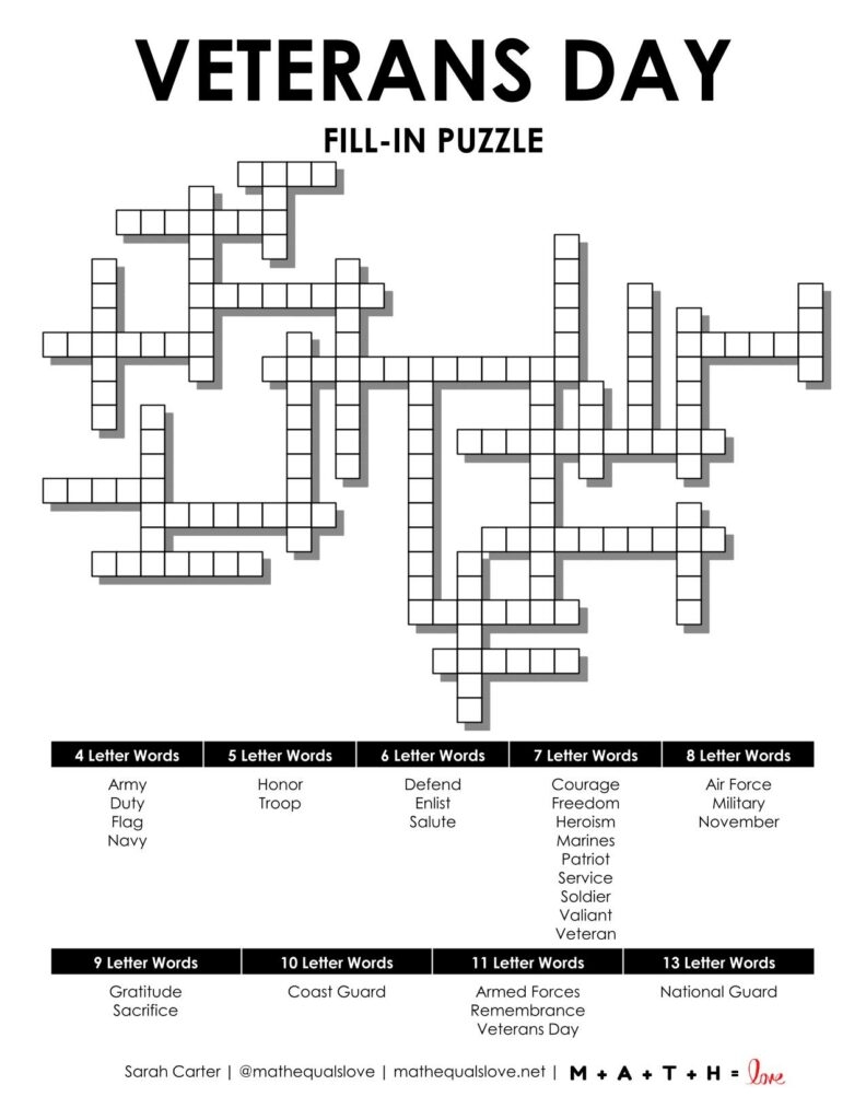 free printable veterans day crossword puzzle pdf