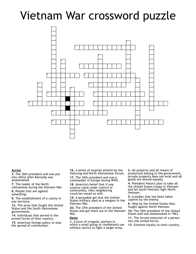 Vietnam War Crossword Puzzle WordMint
