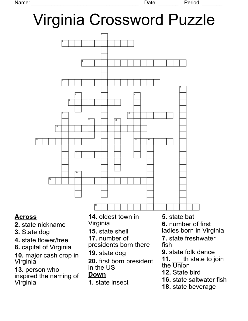 Virginia Crossword Puzzle WordMint