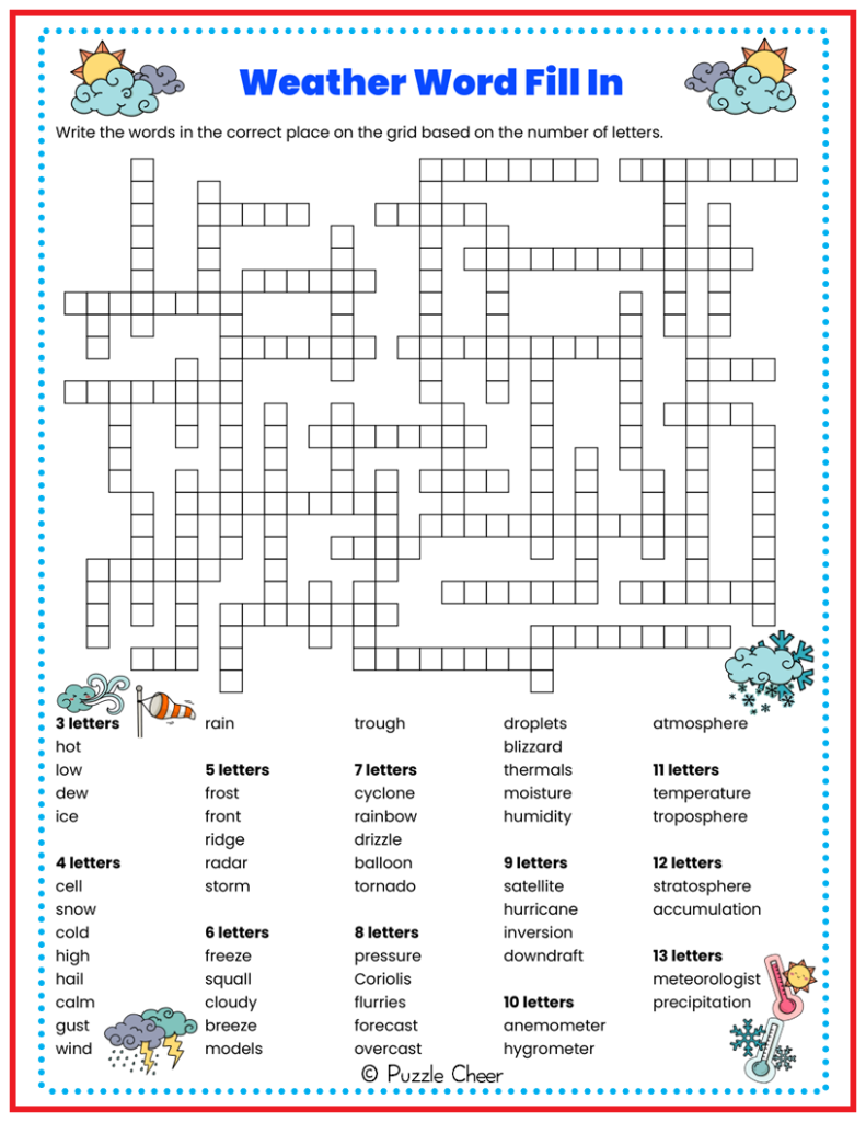 fill in crossword puzzles printable free