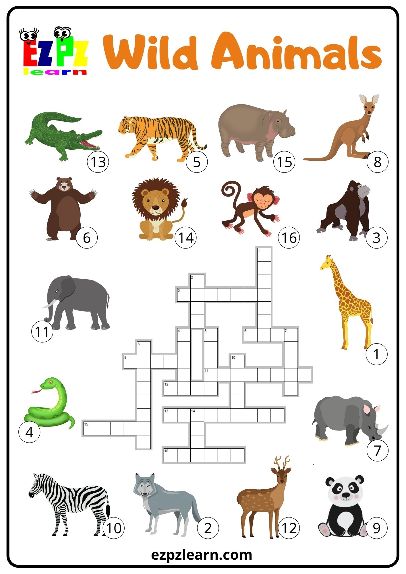 animal crossword puzzle printable kids