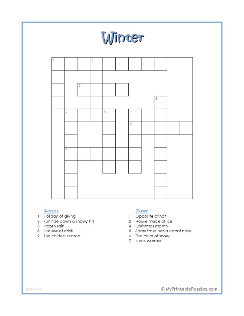 printable easy crossword puzzles for beginners