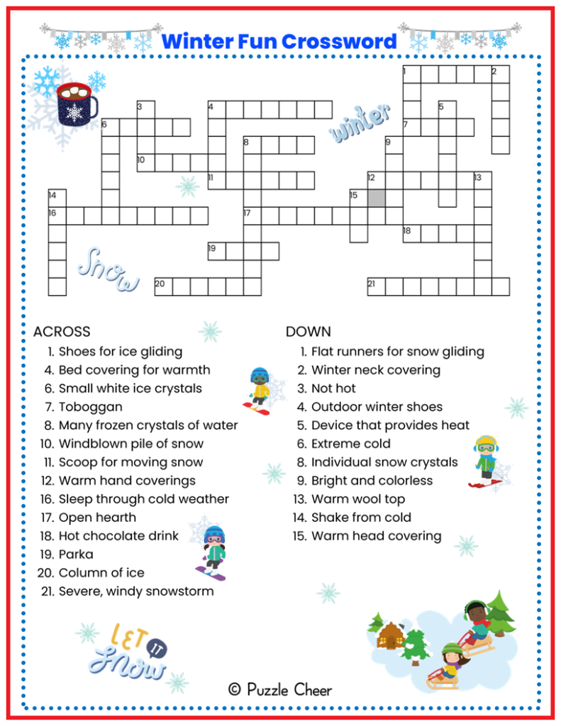 Winter Fun Crossword Puzzle Puzzle Cheer