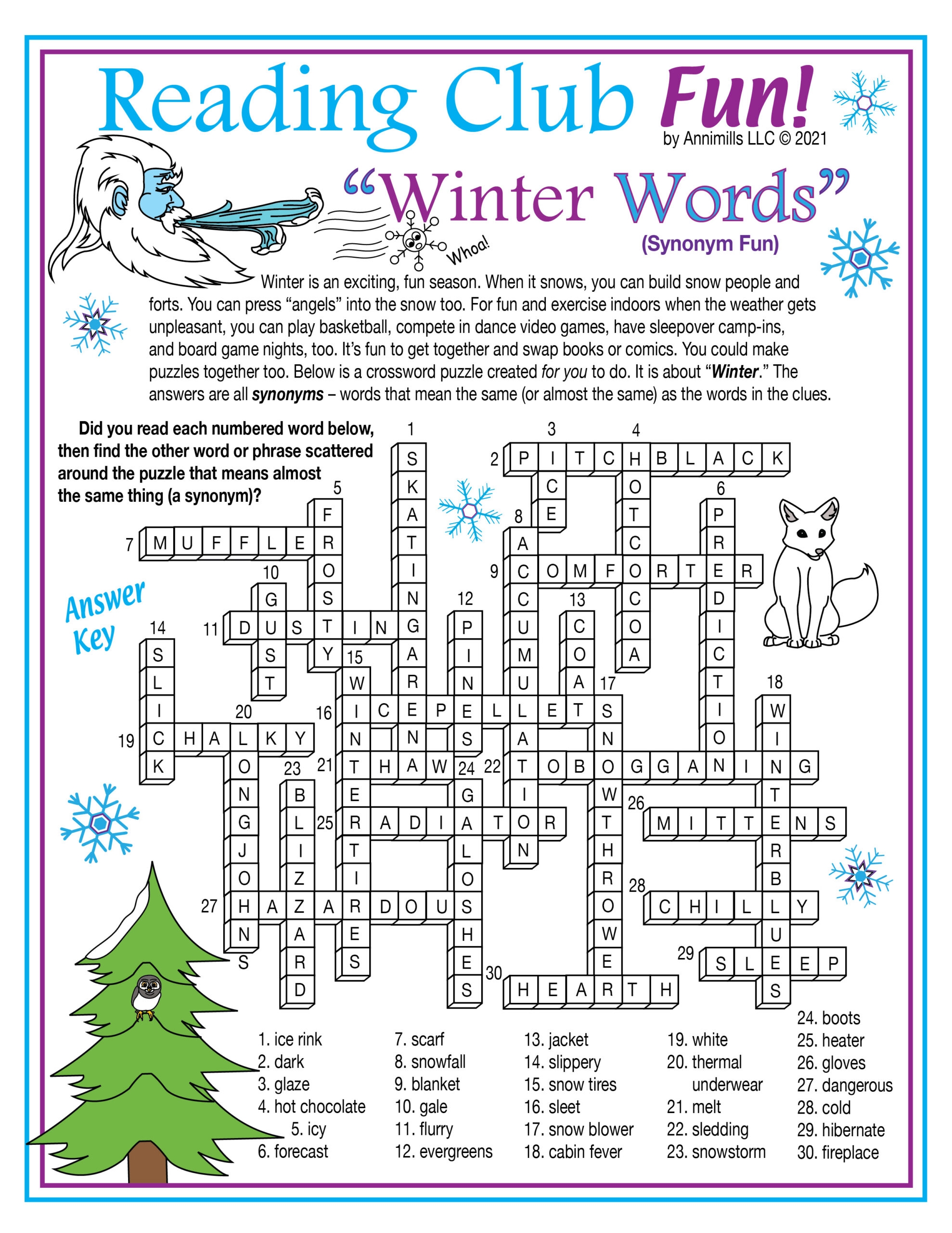 Winter Vocabulary Synonyms Printable Crossword Puzzle Word Search Made By Teachers