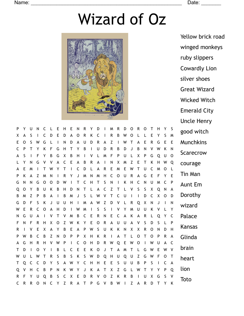 Wizard Of Oz Crossword WordMint