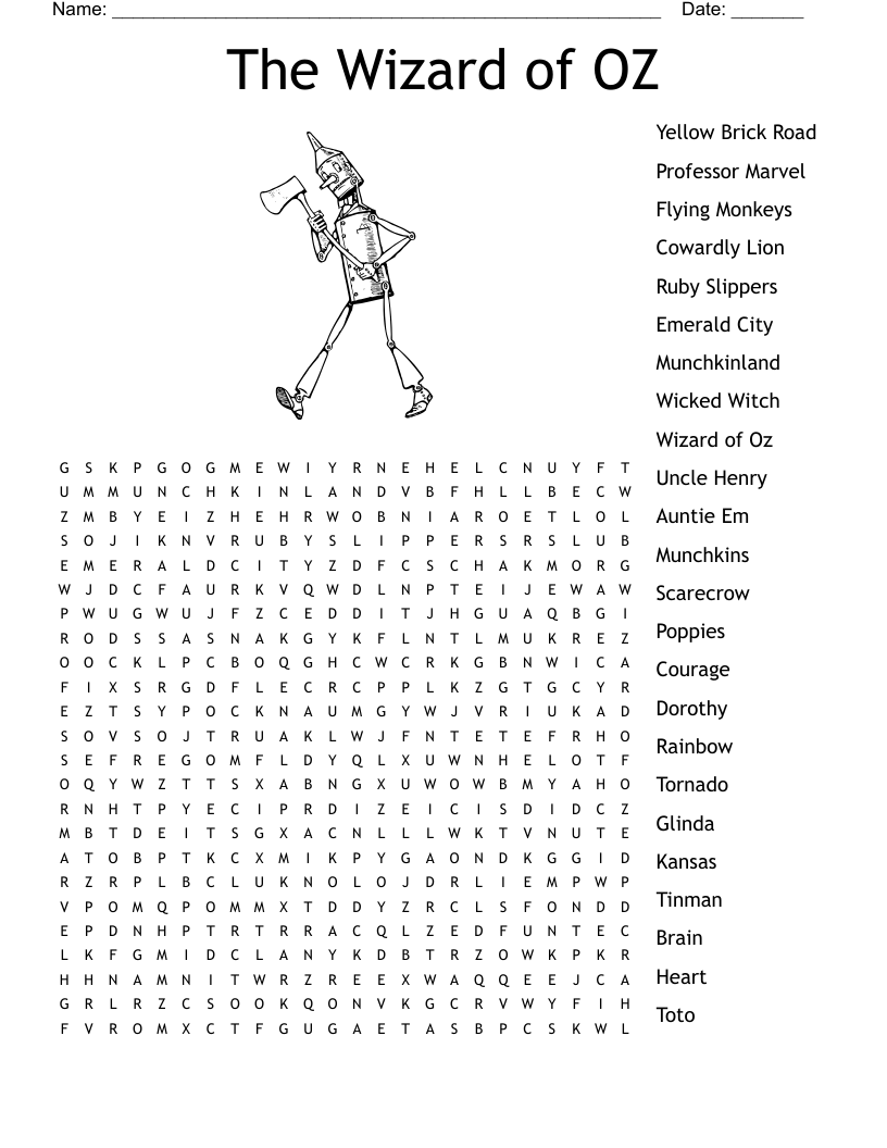 Wizard Of Oz Crossword WordMint