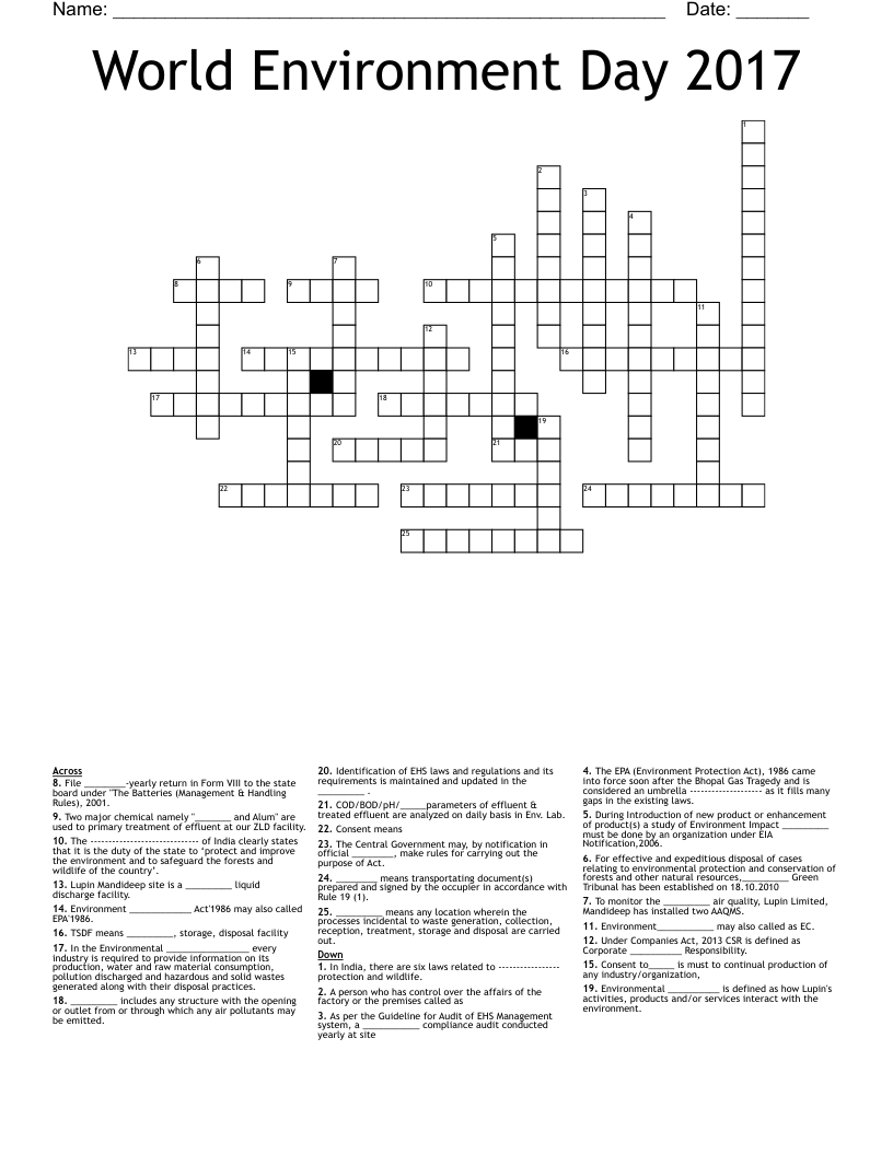 World Environment Day 2017 Crossword WordMint World Environment Day 2017 Crossword WordMint