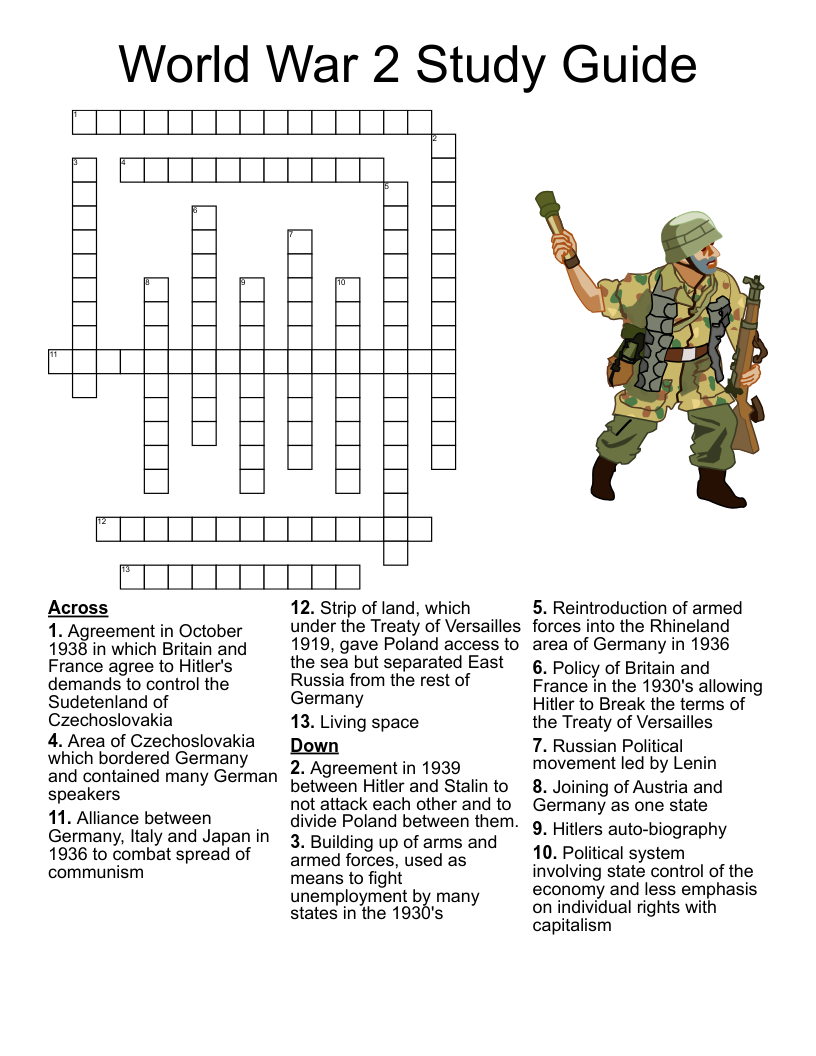 World War 2 Study Guide Crossword WordMint
