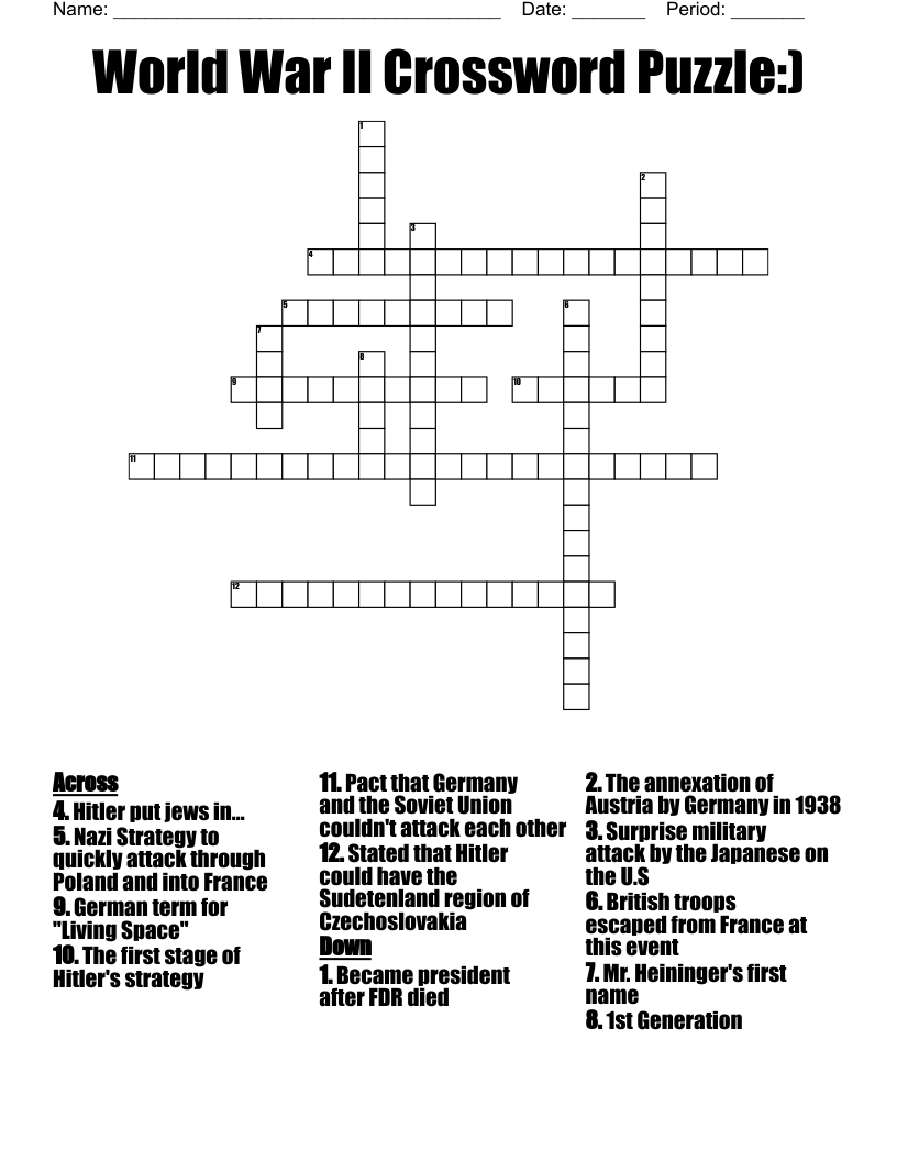 World War II Crossword Puzzle WordMint