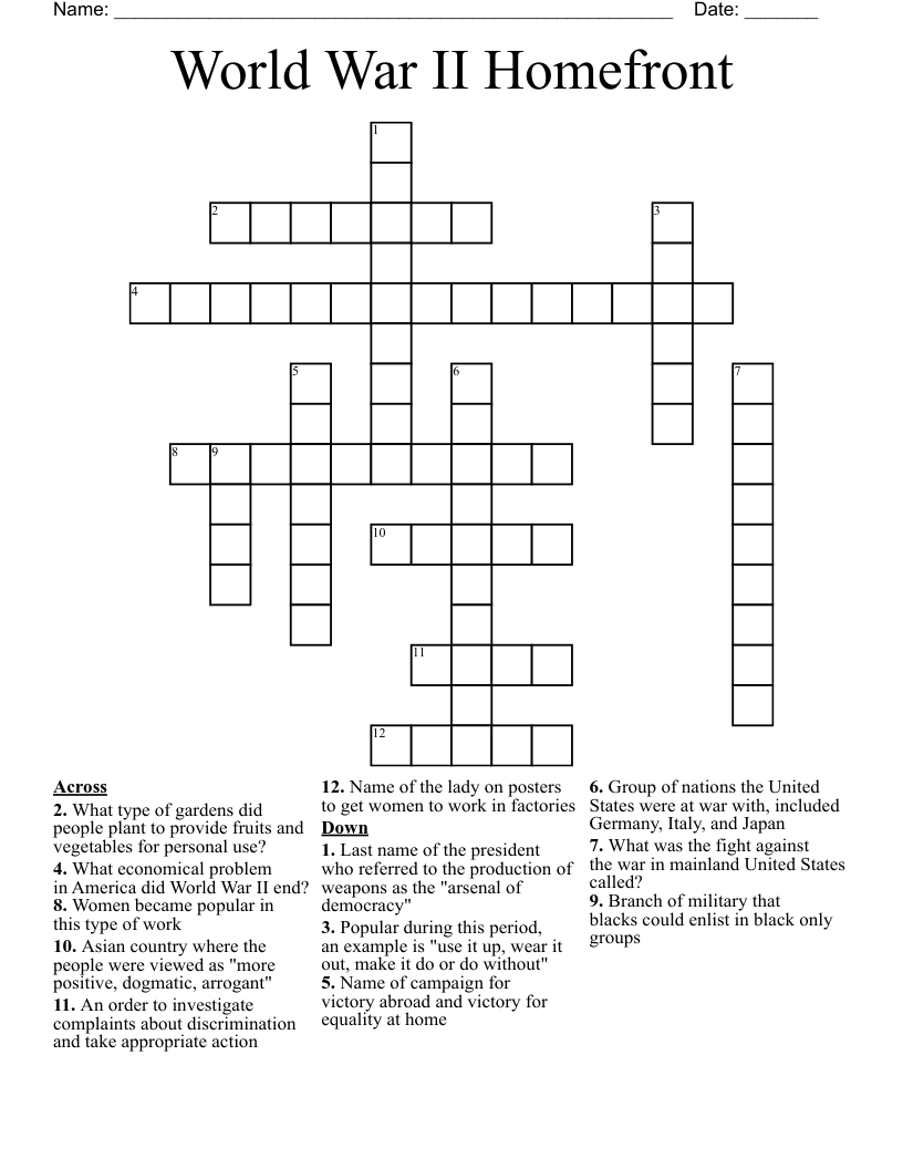 world war 2 crossword printable