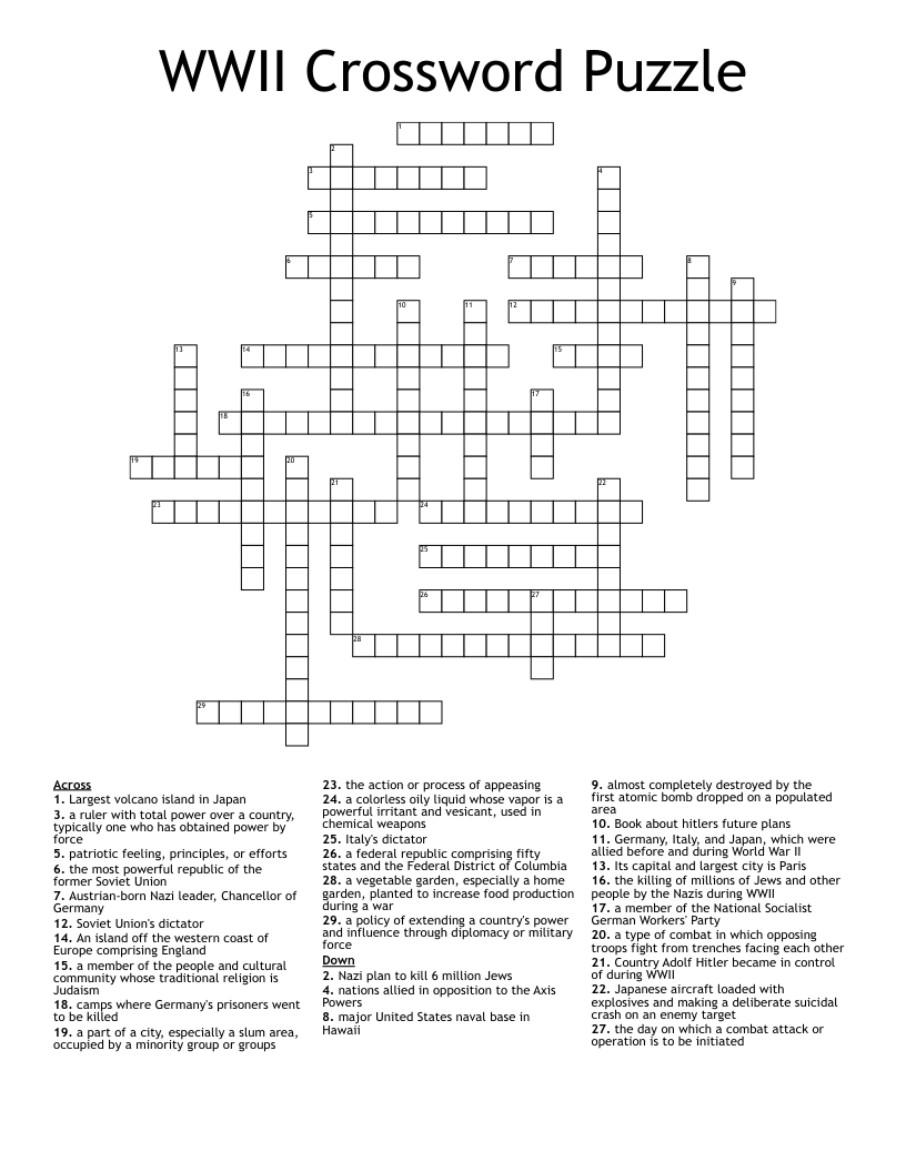 WWII Crossword Puzzle WordMint
