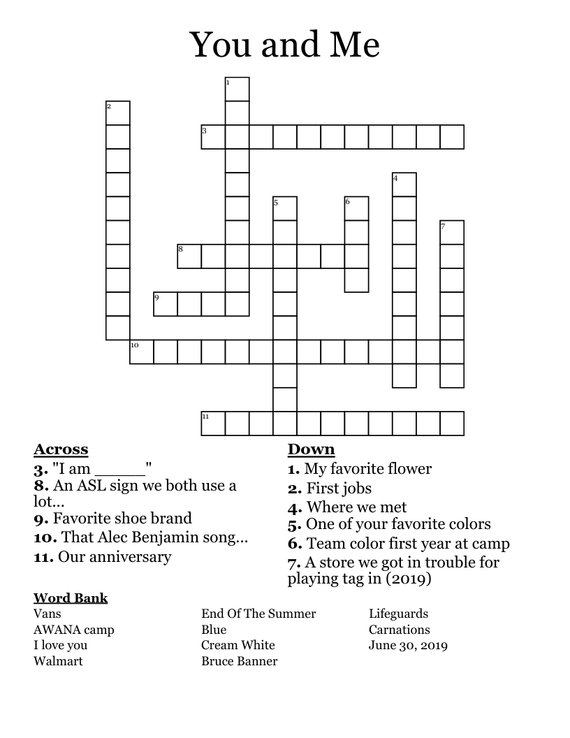 You And Me Crossword WordMint