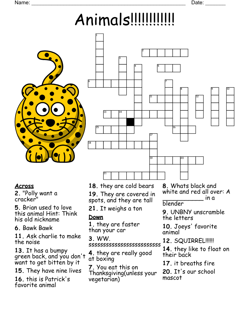 Zoo Animals Crossword WordMint