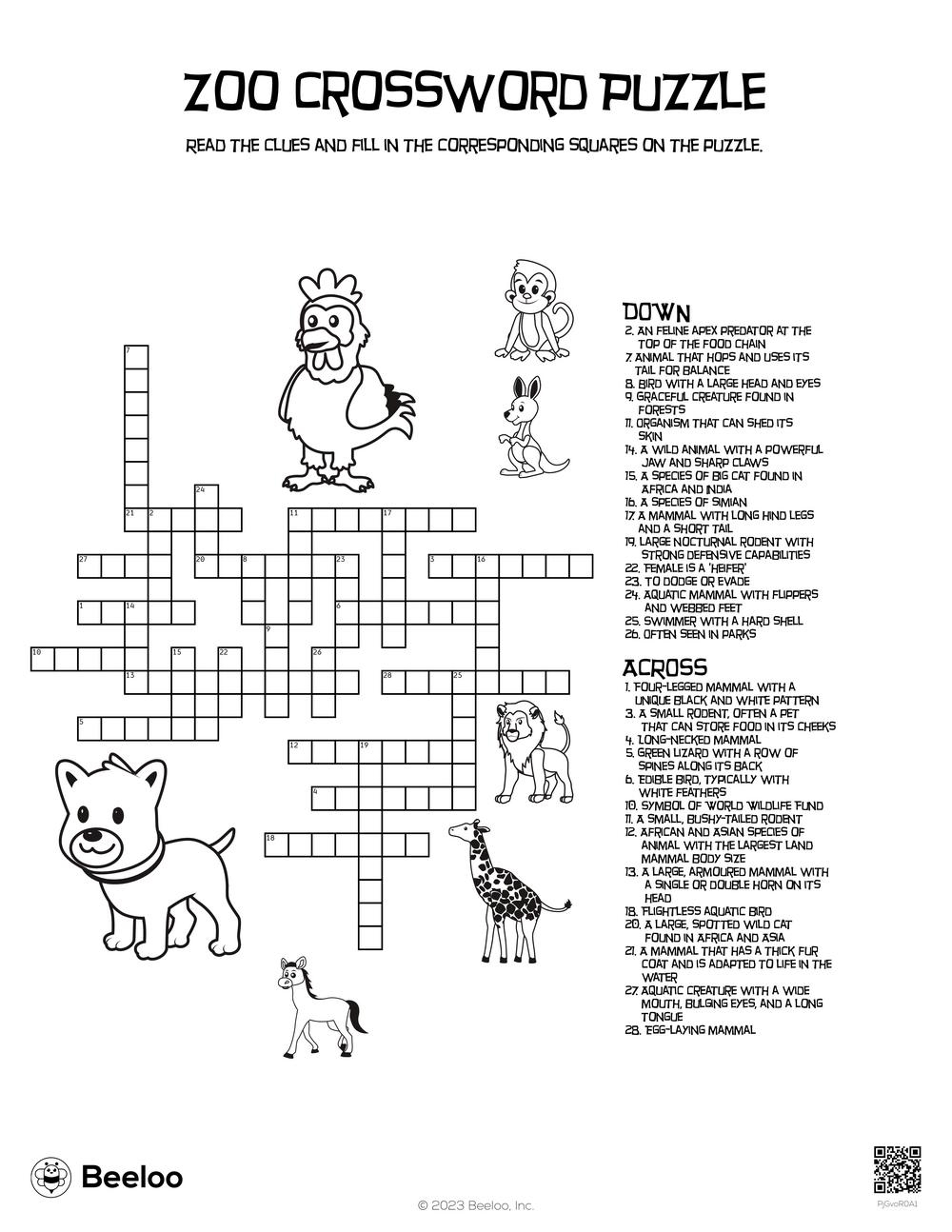 Zoo Crossword Puzzle Beeloo Printable Crafts And Activities For Kids
